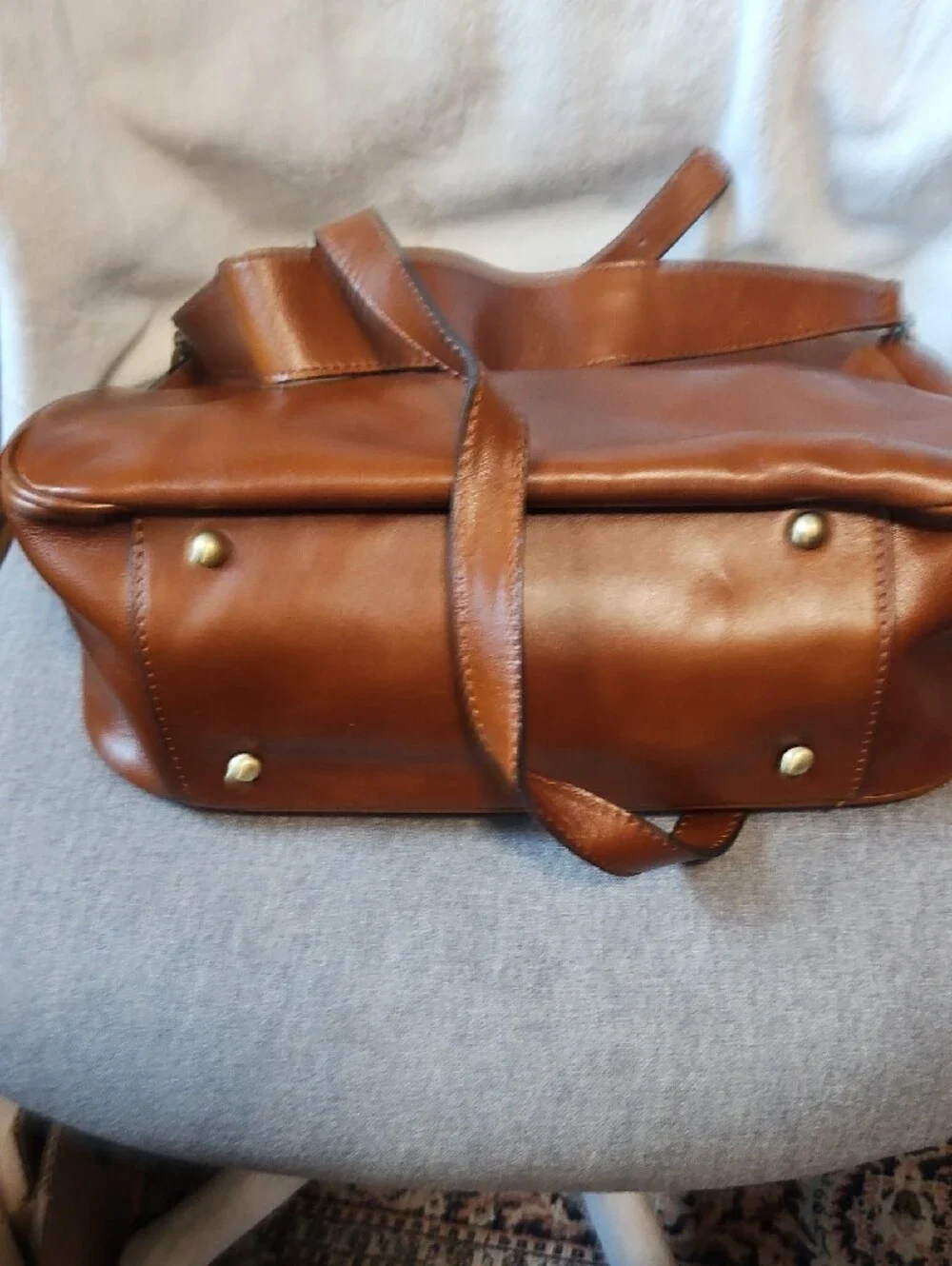 Patricia Nash Saddle Shoulder Bag in Cognac Brown And Detachable Crossbody Strap